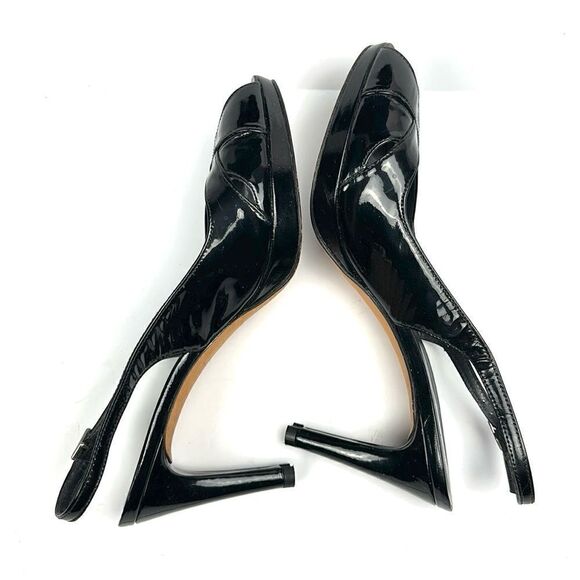 Stuart Weitzman Patent Leather Black Platform Pumps Slingback Peep Toe US 8,5 - Picture 7 of 16